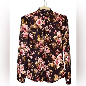 Express Deep Purple Floral Button up Shirt Dark Cottagecore Victoriancore Size S